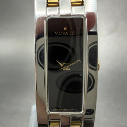 Movado Esperanza Tank Watch Women 14mm Black Dial Two Tone Rectangle New Batt KI1