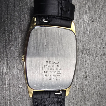 Seiko Tank Watch Men 25mm Gray Dial Gold Tone Rectangle 7430-5550 New Battery10