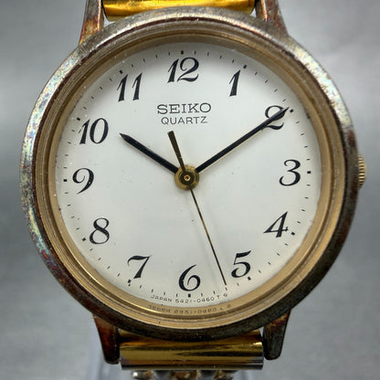 Seiko Watch Women 25mm White Dial Gold Tone Round 5421-0090 New Battery VTG 31