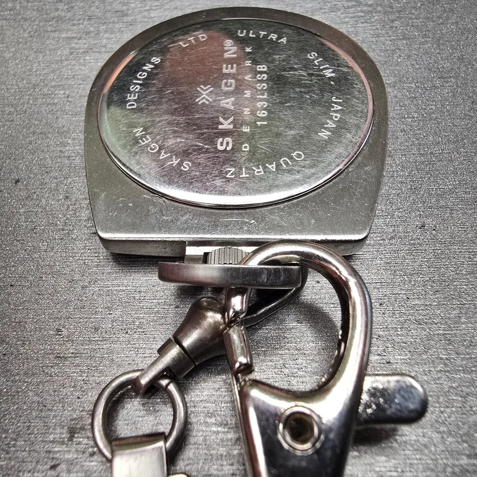 Skagen Denmark Pocket Watch Men 42mm Black Dial Silver Tone 163LSSB New Battery11
