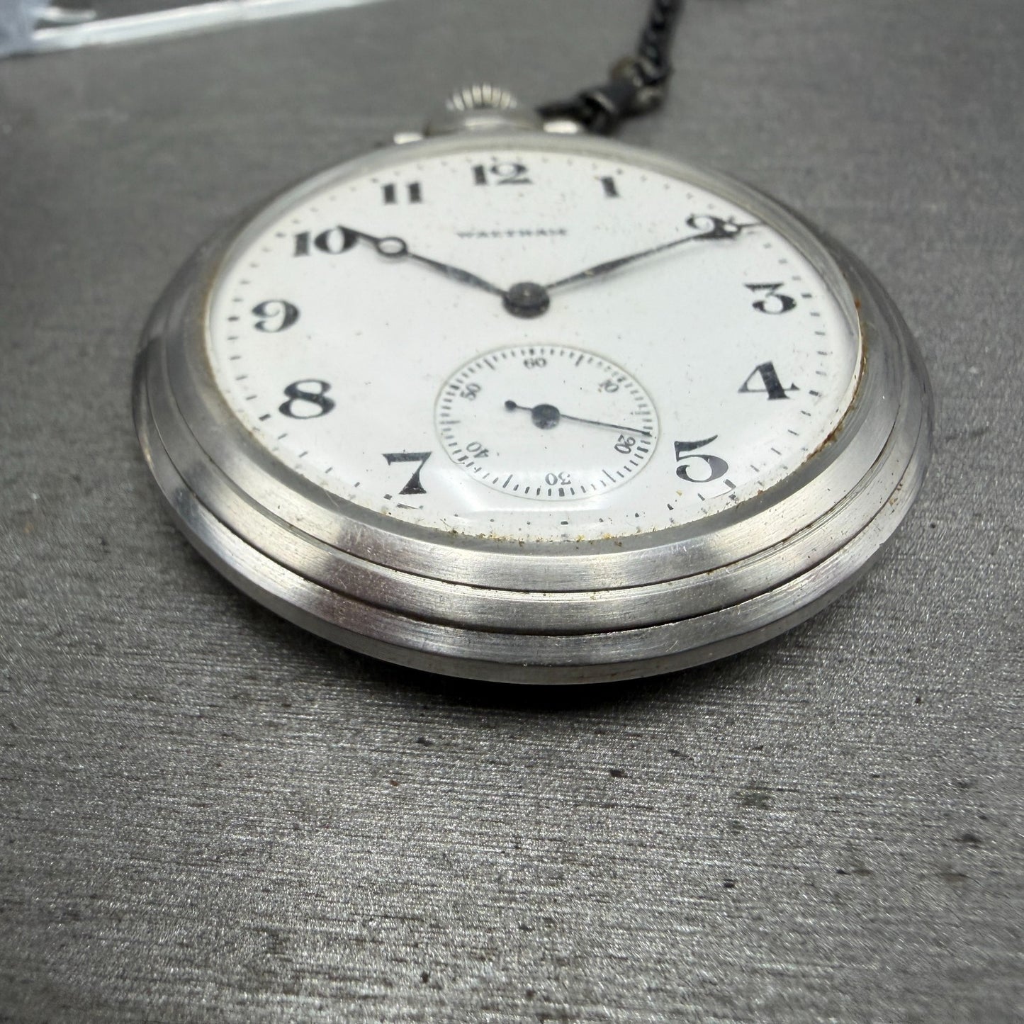Waltham Pocket Watch 47mm White Dial Silver Tone Grade 220 Manual Wind PARTS!!!!2