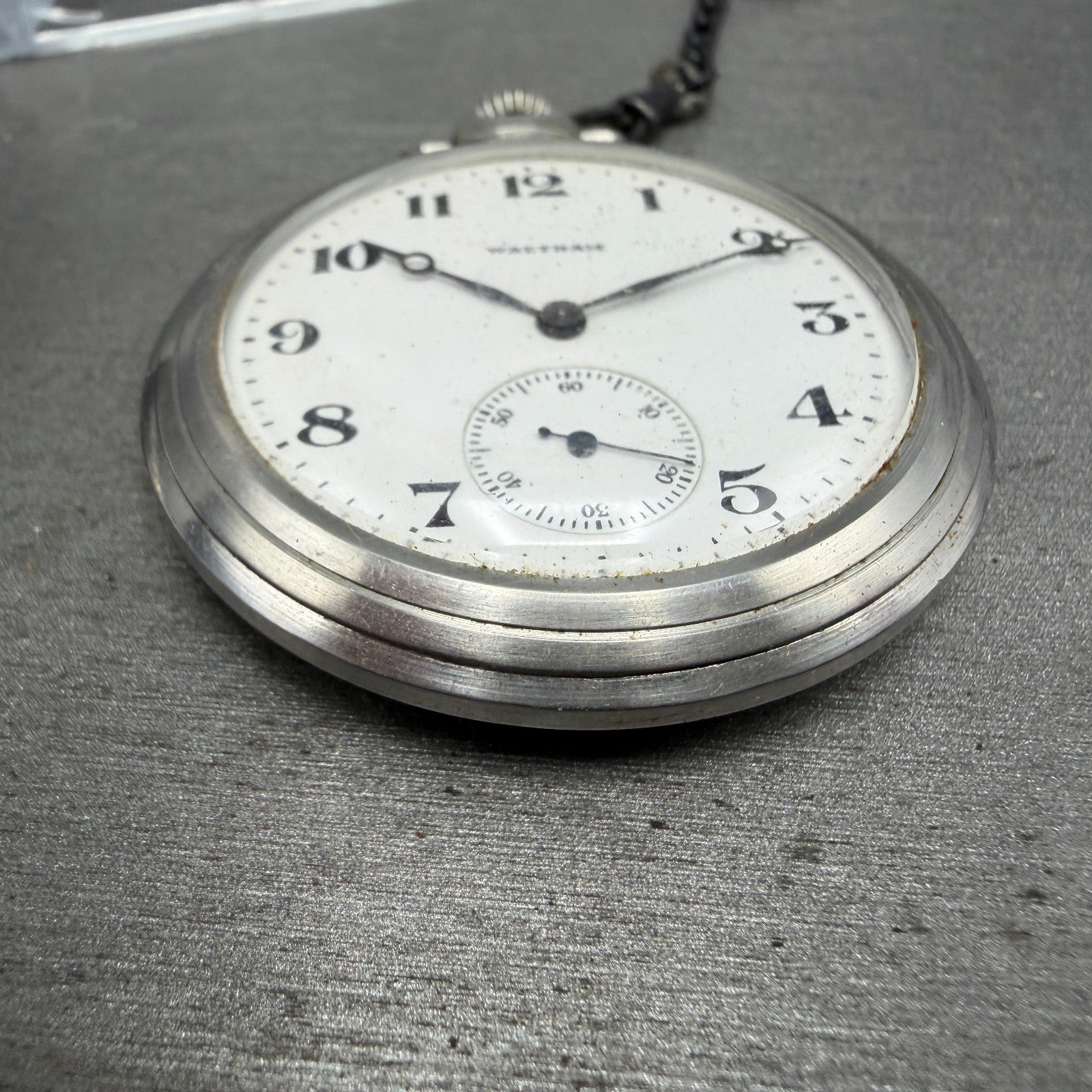 Waltham Pocket Watch 47mm White Dial Silver Tone Grade 220 Manual Wind PARTS!!!!2