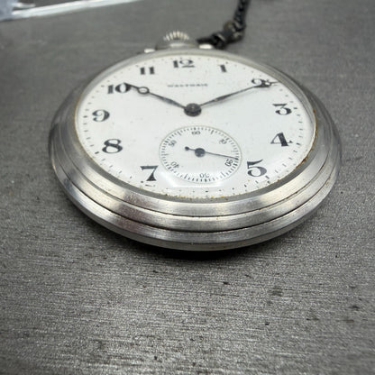 Waltham Pocket Watch 47mm White Dial Silver Tone Grade 220 Manual Wind PARTS!!!!2