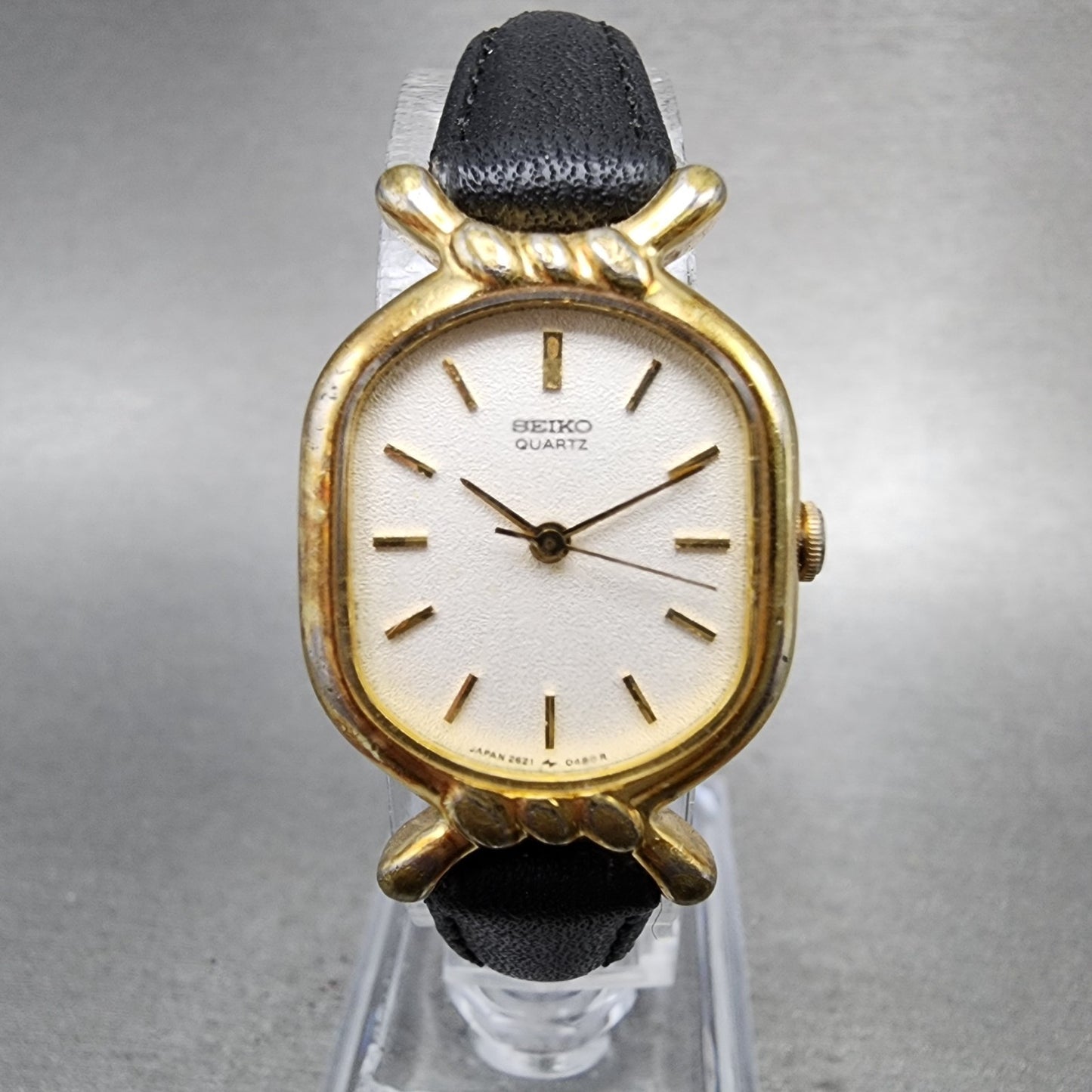 Seiko Watch Women 20mm White Dial Gold Plated Oval 26215230 New Battery VTG1