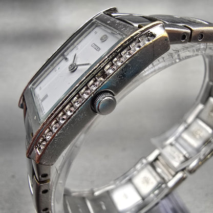 Citizen Watch Women 22mm White Dial Silver Tone Gemmed 1022-S92602 New Battery2