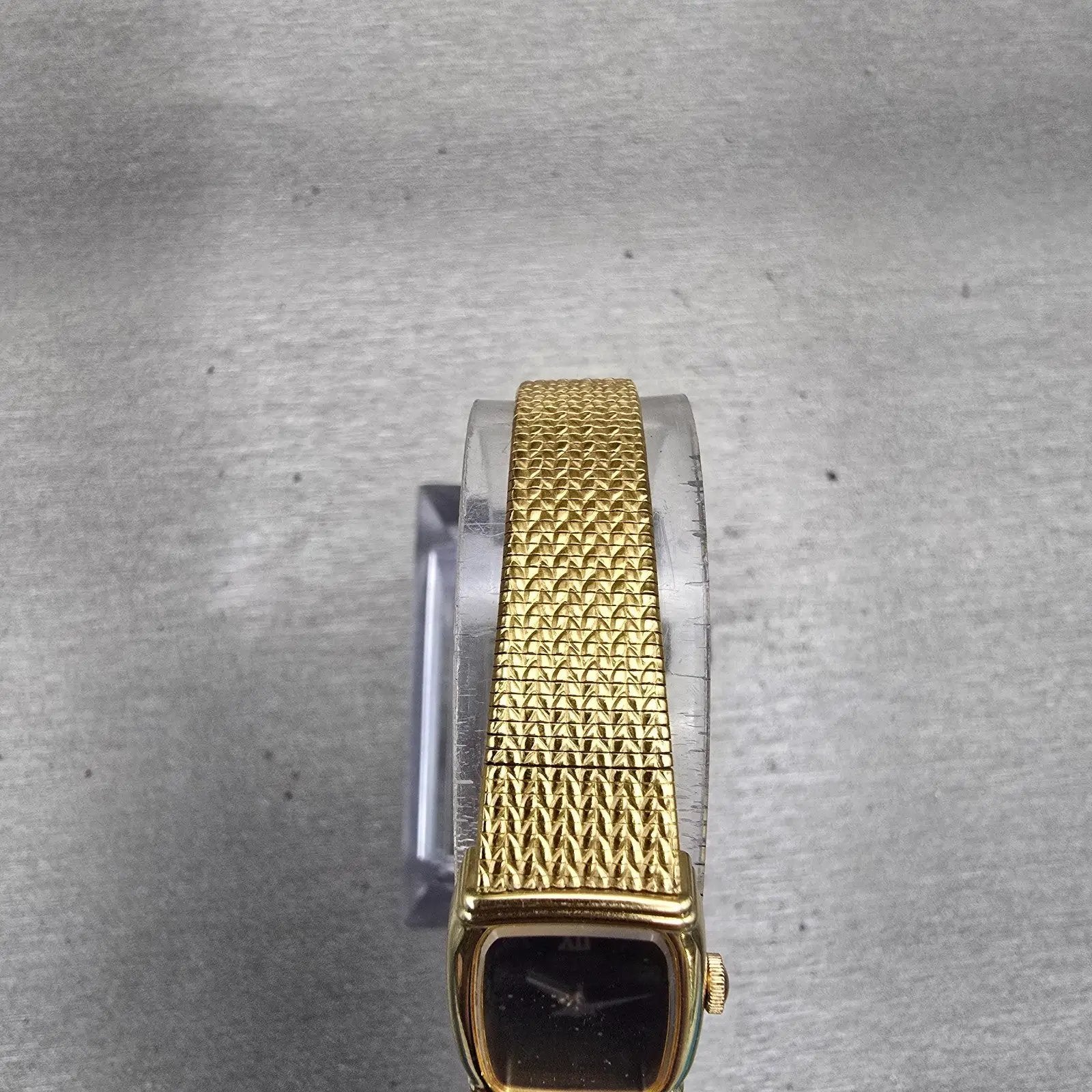 Seiko Watch Women 15mm Black Dial Gold Tone Rectangle 4N00-5060 New Battery VTG4