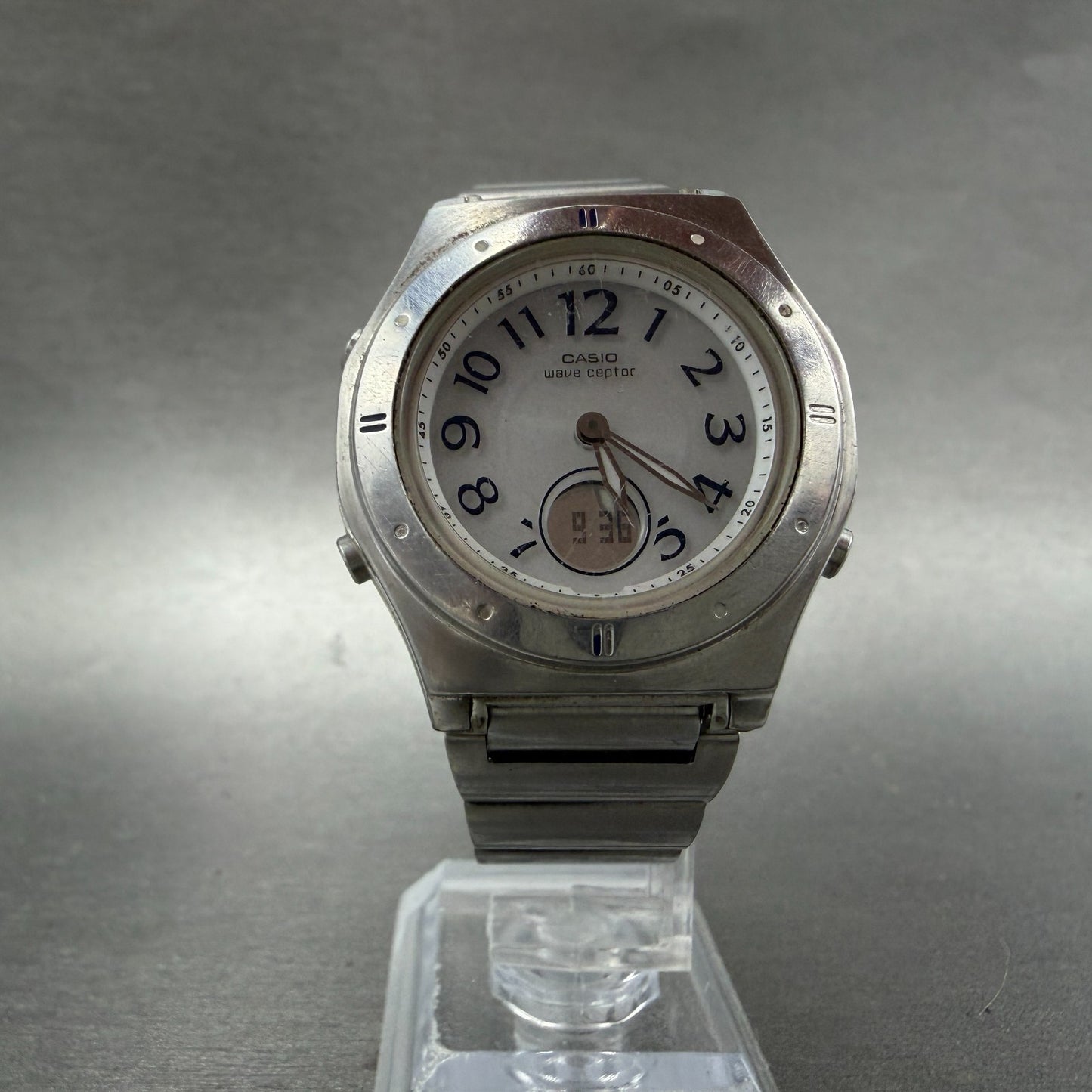 Casio Waveceptor Watch Women 35mm White Dial Silver Tone Analog Digital READ!!!!5