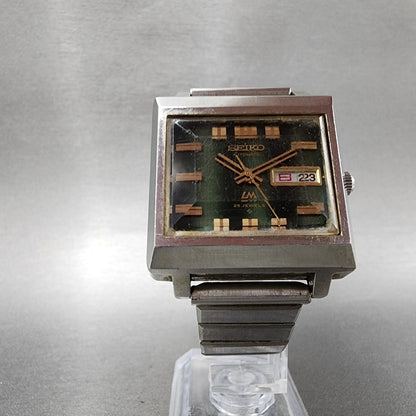 Seiko Lord Matic Watch Men 34mm Green Dial Silver Tone Daydate 5606-5080 Runs
