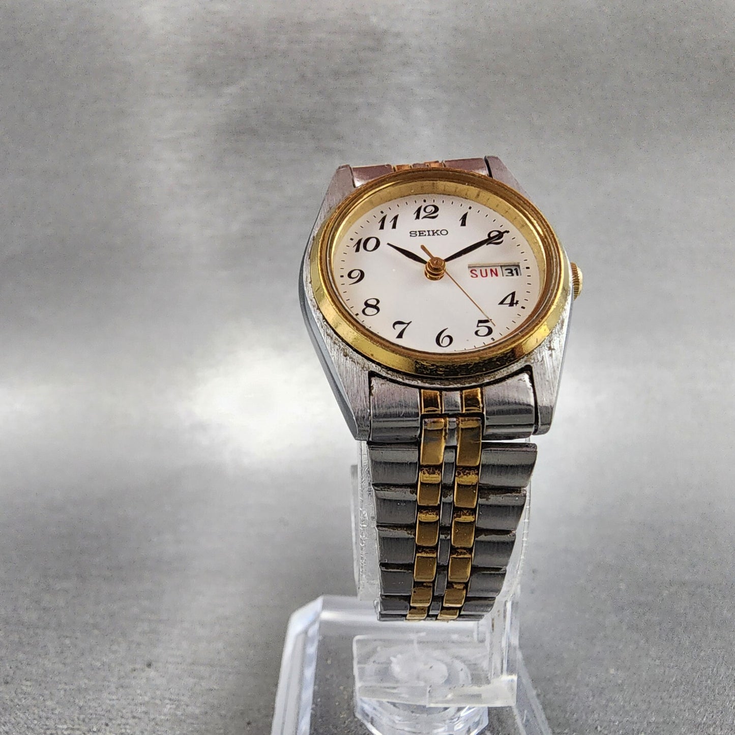 Seiko Watch Women 24mm White Dial Two Tone Daydate Round 7N830011 New Battery5