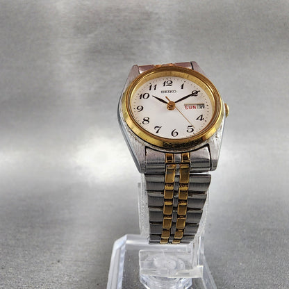 Seiko Watch Women 24mm White Dial Two Tone Daydate Round 7N830011 New Battery5