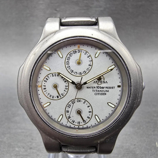 Citizen Attesa Eco-Drive Watch Men 35mm Gray Dial Titanium Daydate 8625 PARTS0