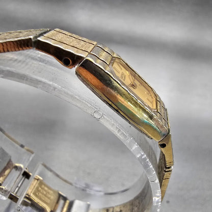 Seiko Watch Women 12mm Gold Dial Gold Tone Rectangle 2E20-5129 New Battery VTG3