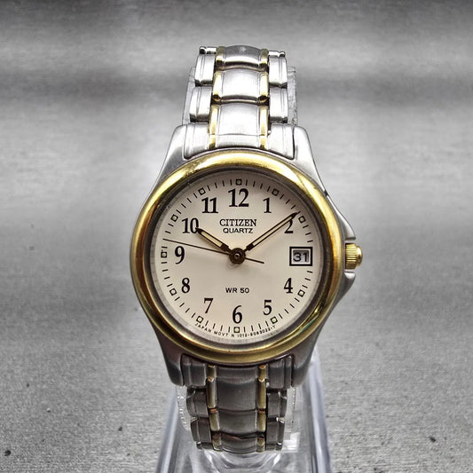 Citizen Watch Women 24mm White Dial Two Tone Date Round 1012-S038375 New Battery0