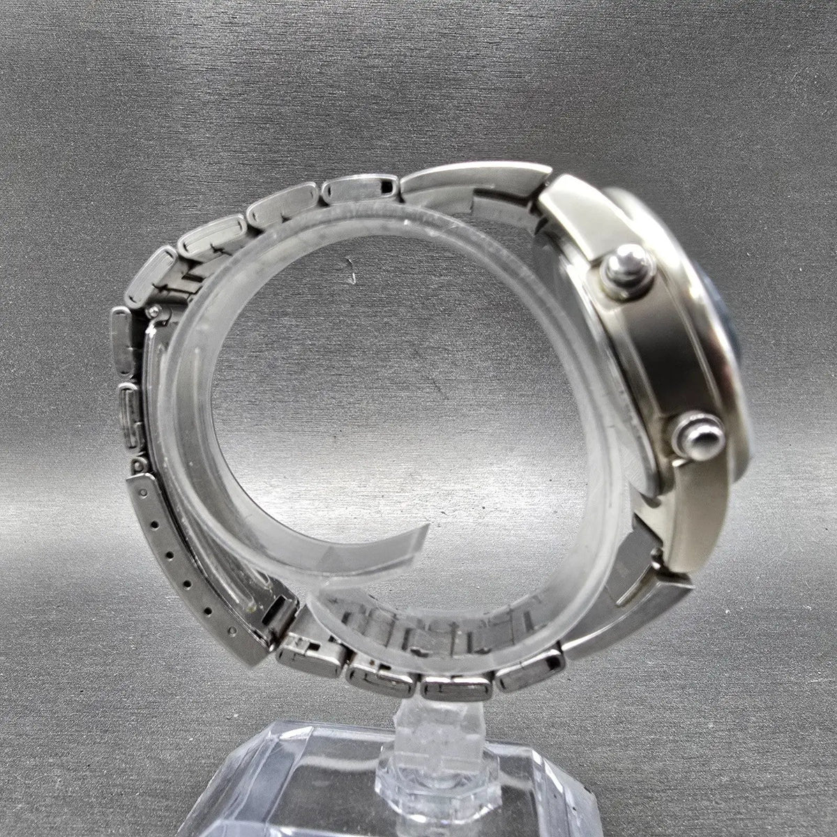 Seiko ALBA Spoon Watch Men 36mm Silver Blue Alarm Chronograph Digital PARTS9