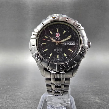 Swiss Military Automatic Dive Watch Women 30mm Black Dial Steel Daydate Works7