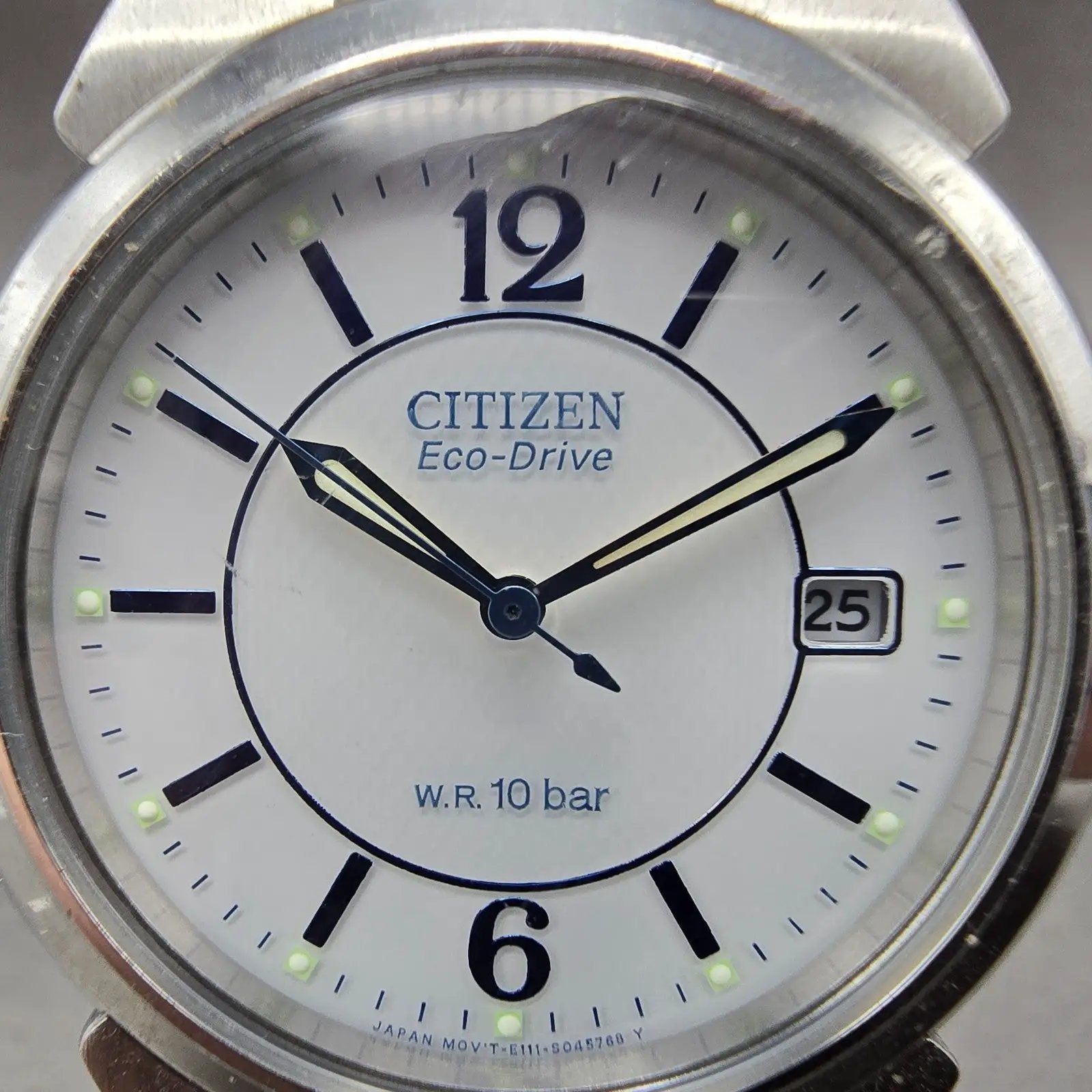 Citizen Eco-Drive Watch Men 36mm White Dial Silver Tone Date E111-S027161 Runs A1
