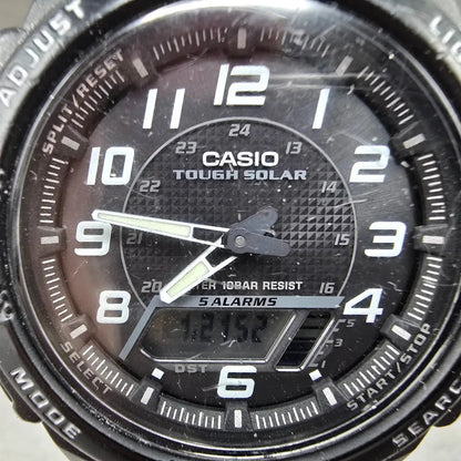 Casio AQ-S800W Watch Men 42mm Black Dial Black Chronograph Alarm Solar Works1