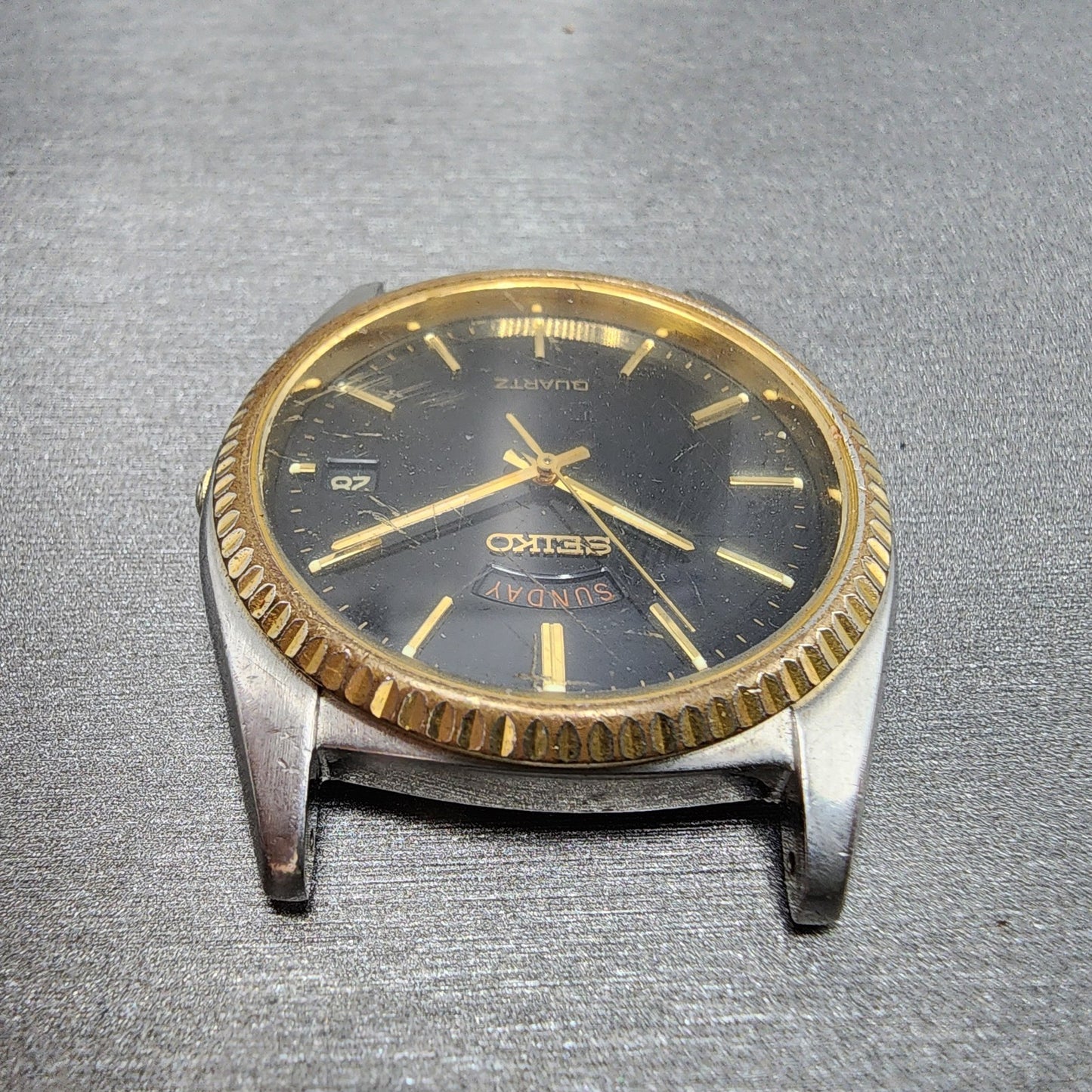 Seiko President Watch Men 36mm Black Dial Two Tone Daydate 7n438a49 PARTS5
