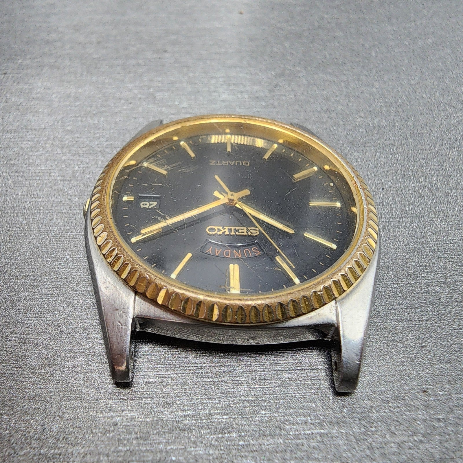 Seiko President Watch Men 36mm Black Dial Two Tone Daydate 7n438a49 PARTS5