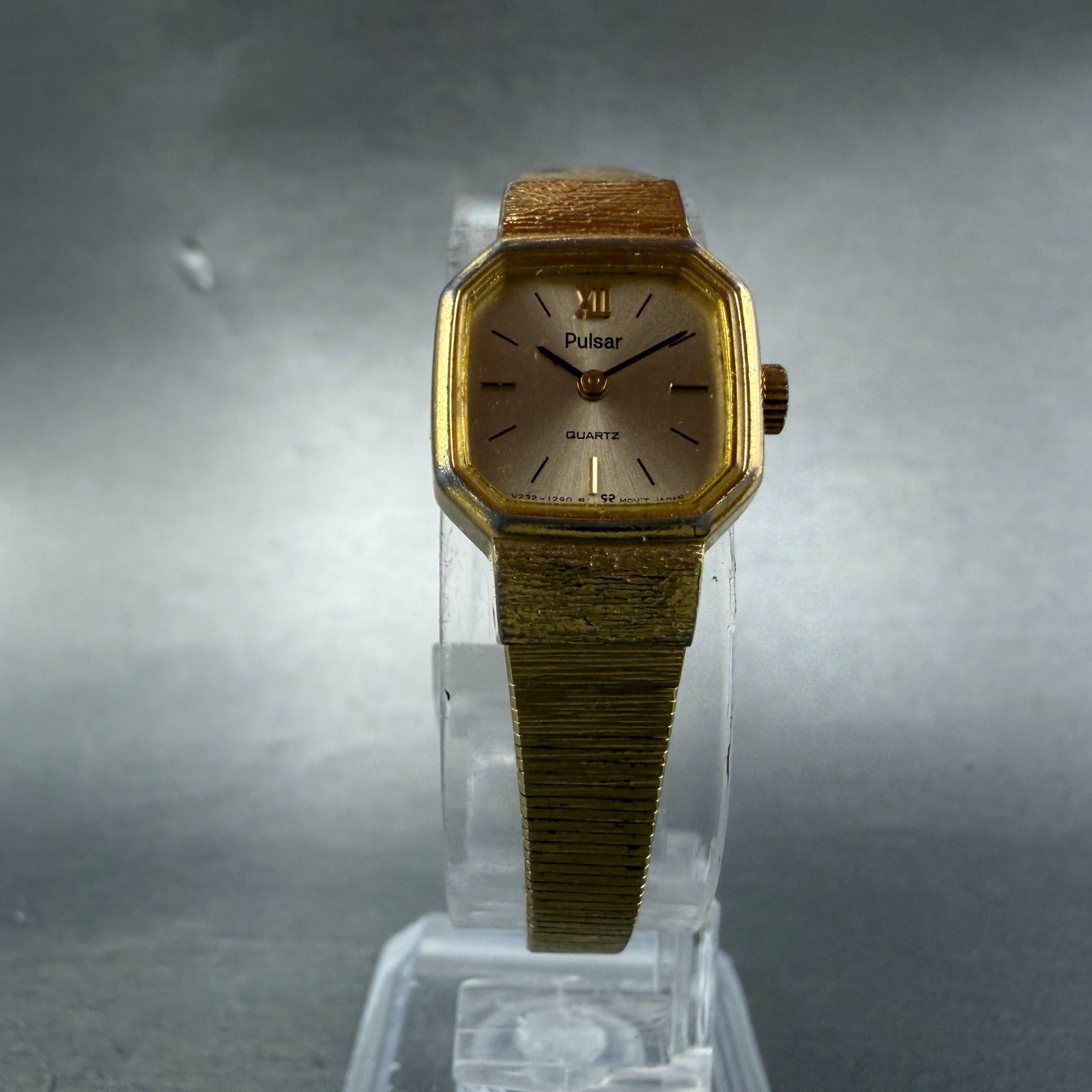 Pulsar Watch Women 16mm Champagne Dial Gold Tone Octagon V232-5790 New battery5