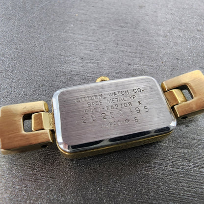Citizen Tank Watch Women 13mm Black Dial Gold Tone Rectangle New Battery9