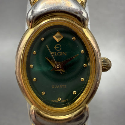 Elgin Watch Women 17mm Green Dial Gold Tone Oval New Battery 5Y301
