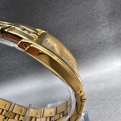 Bulova Caravelle Watch Men 26mm Gold Dial Gold Tone Rectangle 44D06 New Battery3