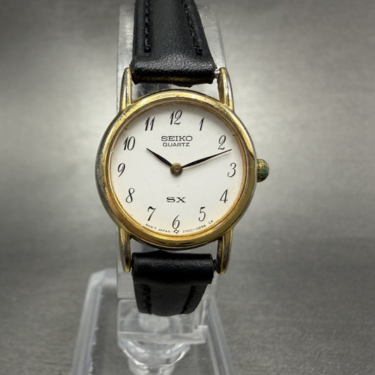 Seiko SX Watch Women 20mm White Dial Gold Tone Round 2Y00-0A10 New Battery AKKOE0