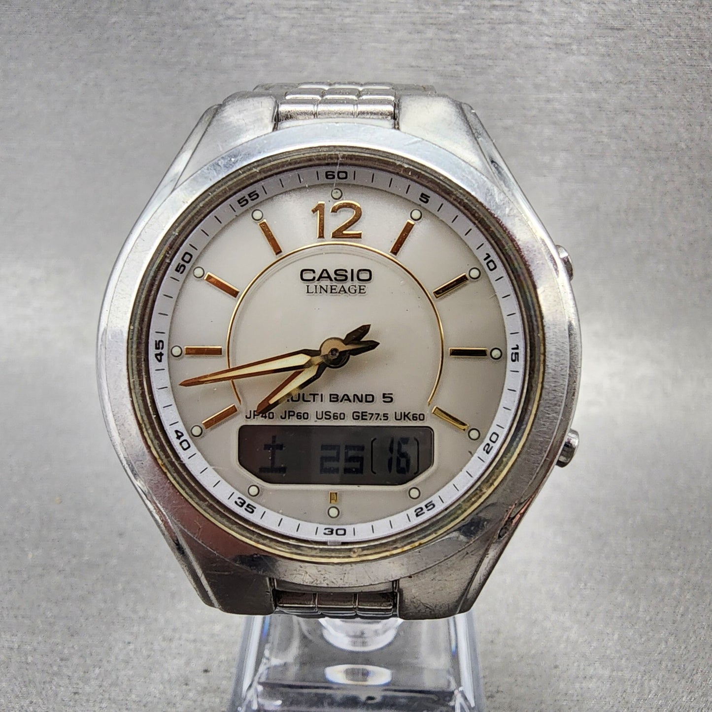 Casio Lineage Watch Men 38mm White Dial Stainless Steel Atomic READ!!!! LCWM2000