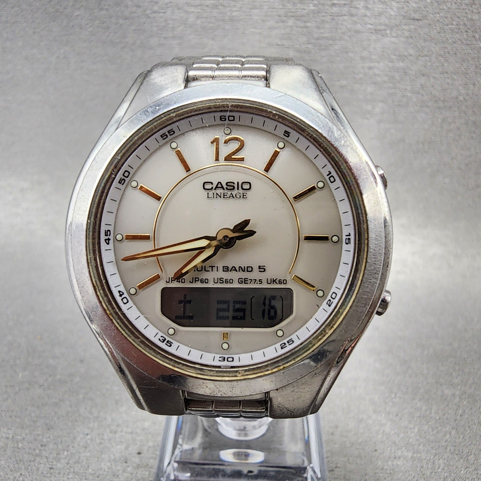 Casio Lineage Watch Men 38mm White Dial Stainless Steel Atomic READ!!!! LCWM2000