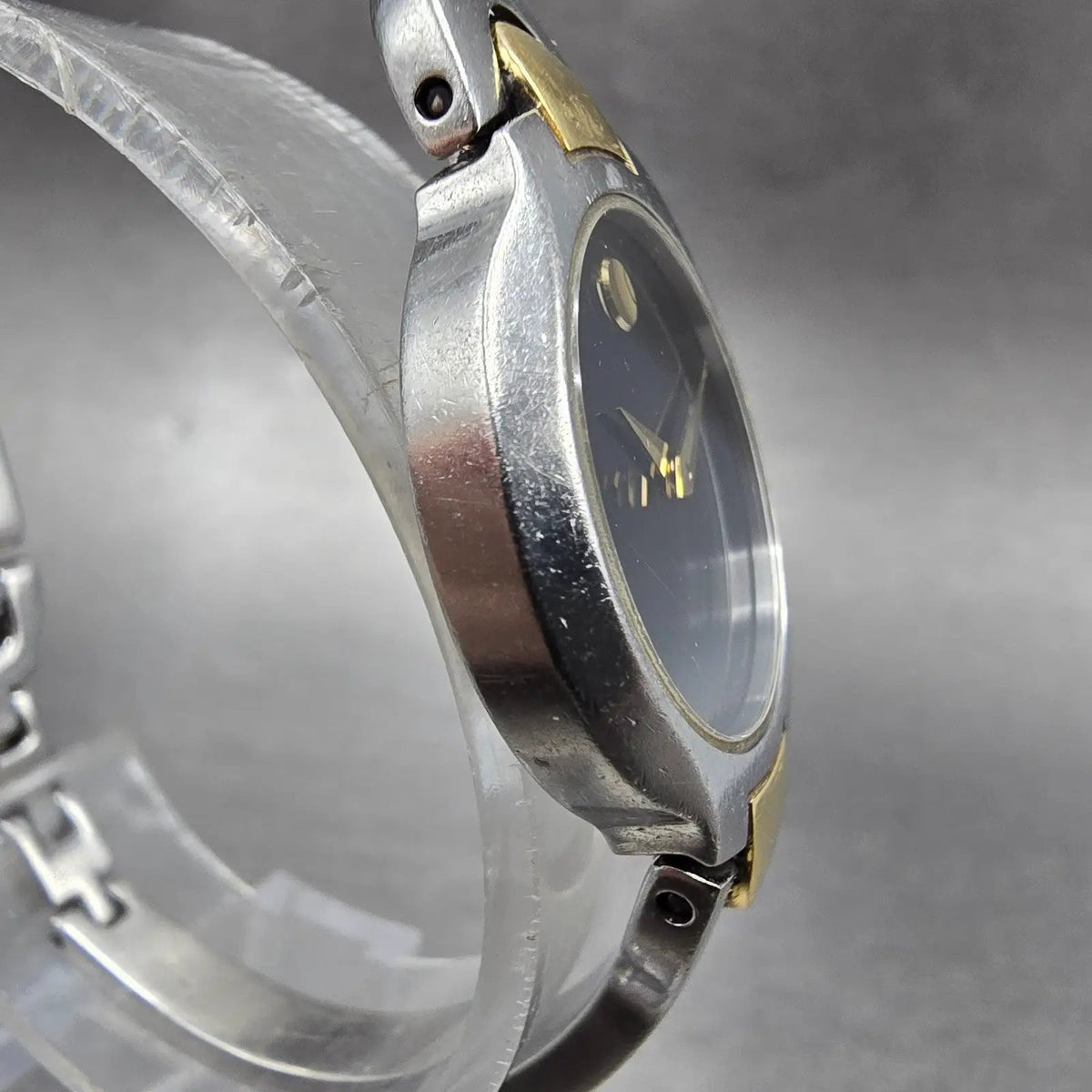 Movado Kara Watch Women 24mm Black Dial Two Tone Round 84-A1-1846 New Battery3