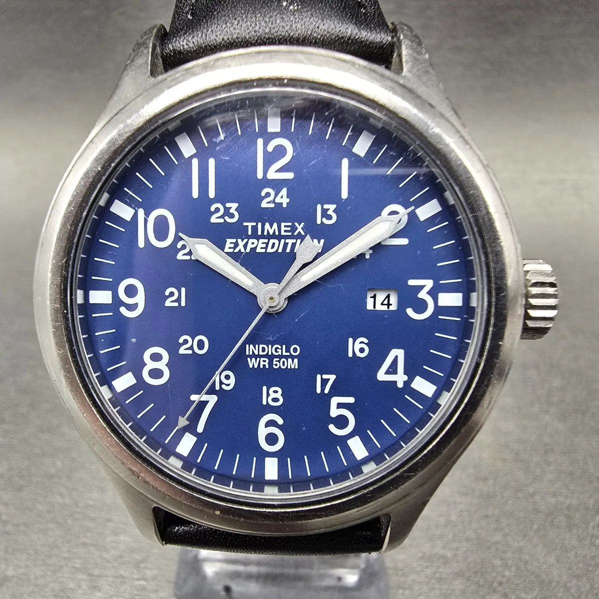 Timex Expedition Scout Watch Men 40mm Blue Dial Silver Date Round New Battery0