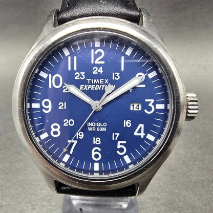 Timex Expedition Scout Watch Men 40mm Blue Dial Silver Date Round New Battery0