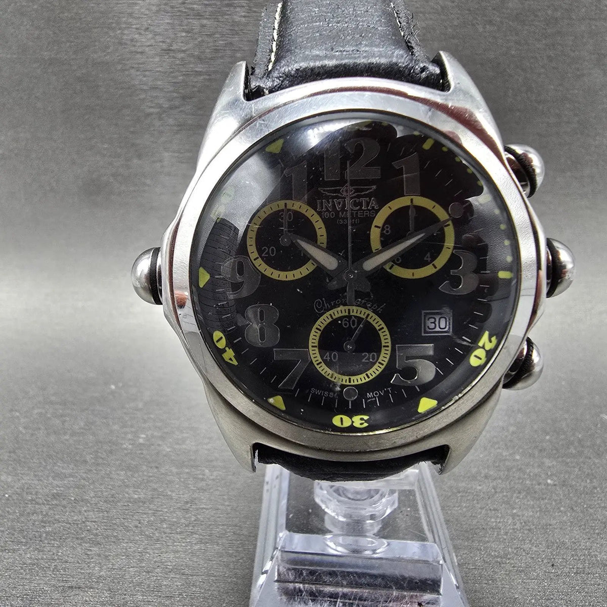 Invicta Lupah Chronograph Watch Men 45mm Black Dial Silver Date 2145 New Battery0