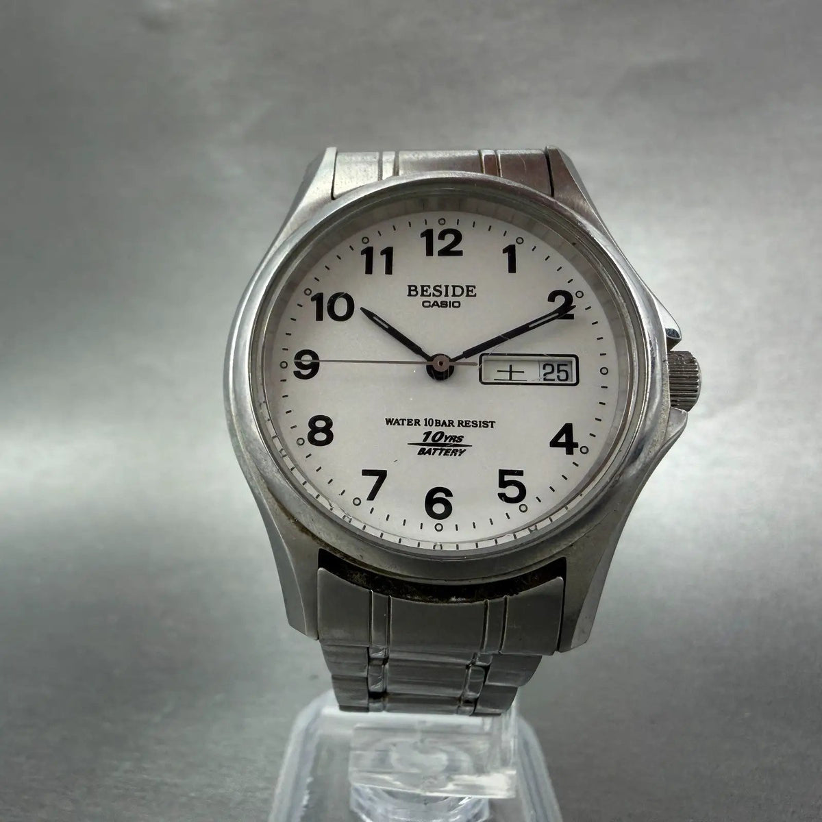 Casio Beside Watch Men 35mm Silver Dial Steel Daydate Round BES-105 New Battery5
