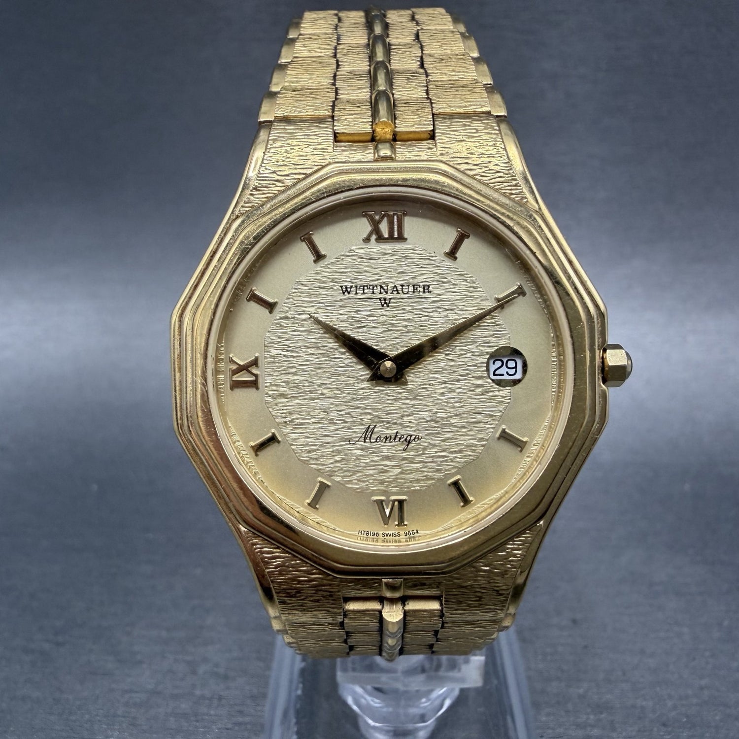 Wittnauer Montego Watch Men 34mm Gold Dial Gold Tone Date Round New Battery0