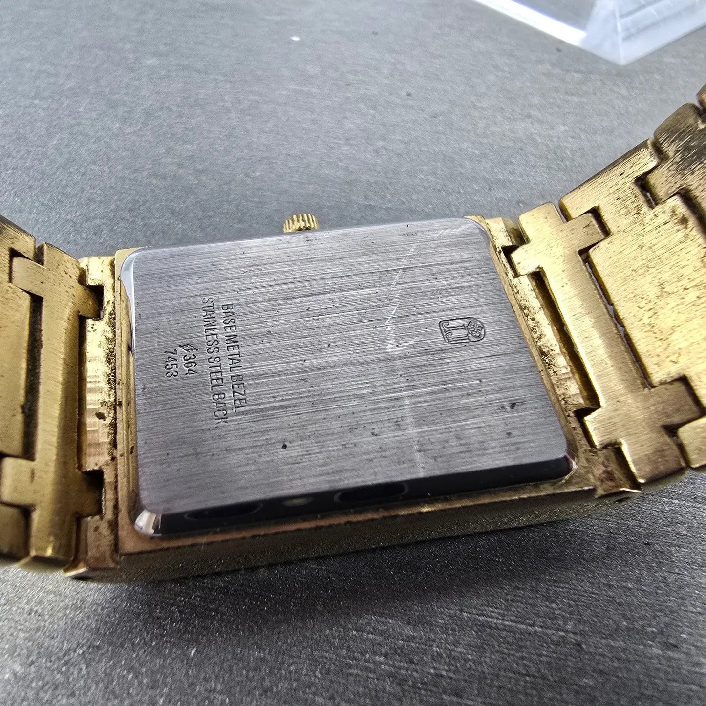 Jules Jurgenson Tank Watch Men 24mm Champagne Dial Gold Tone Rectangle New Batt9