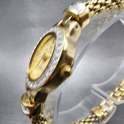 Lucien Piccard Watch Women 16mm Gold Dial Gold Tone Oval Crystals New Battery2
