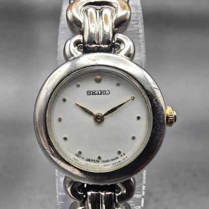 Seiko Watch Women 19mm White Dial Silver Two Round 1N00-1A39 New Battery VTG1