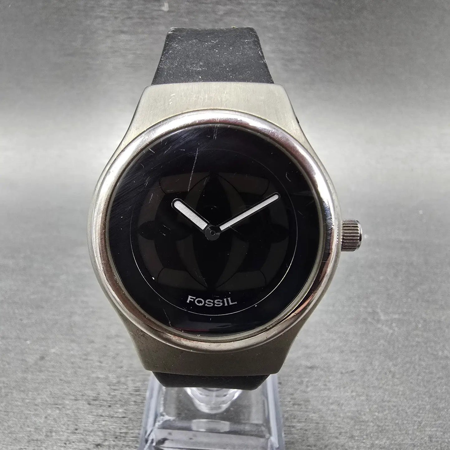Fossil Big Tic Watch Men 38mm Black Dial Silver Tone Round JR-7846 New Battery0