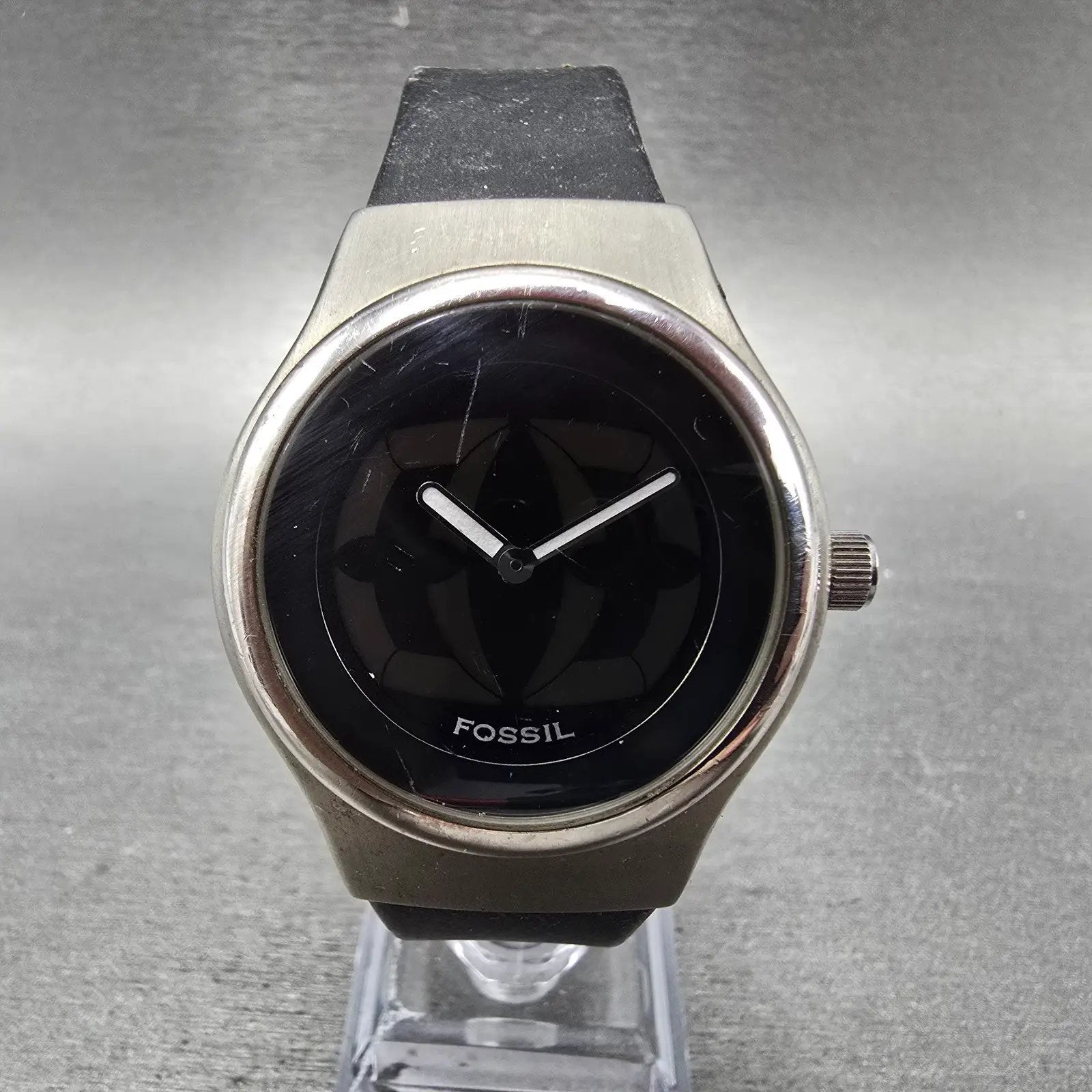 Fossil Big Tic Watch Men 38mm Black Dial Silver Tone Round JR-7846 New Battery0