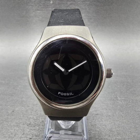 Fossil Big Tic Watch Men 38mm Black Dial Silver Tone Round JR-7846 New Battery0