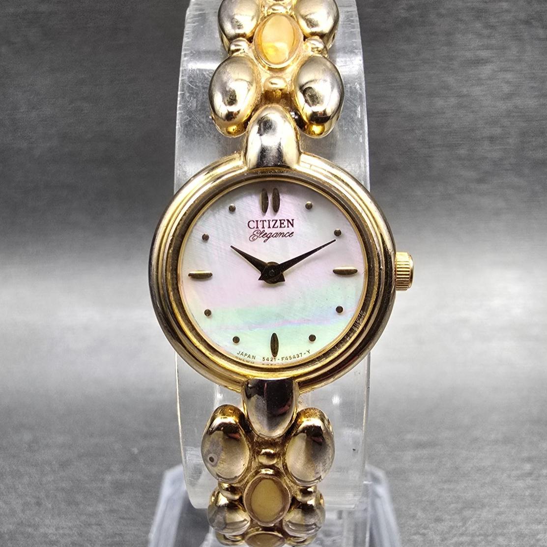Citizen Elegance Watch Women 18mm MOP Dial Gold Tone Round 5421-F45197 New Batt0