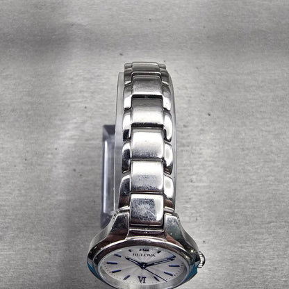 Bulova Watch Women 28mm White Dial Silver Tone Round 96L215 New Battery4