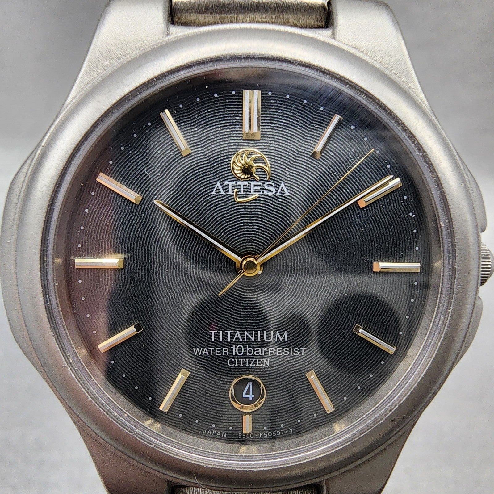 Citizen Attesa Watch Men 33mm Black Dial Titanium Tone Date 5510F51308 New Batt1