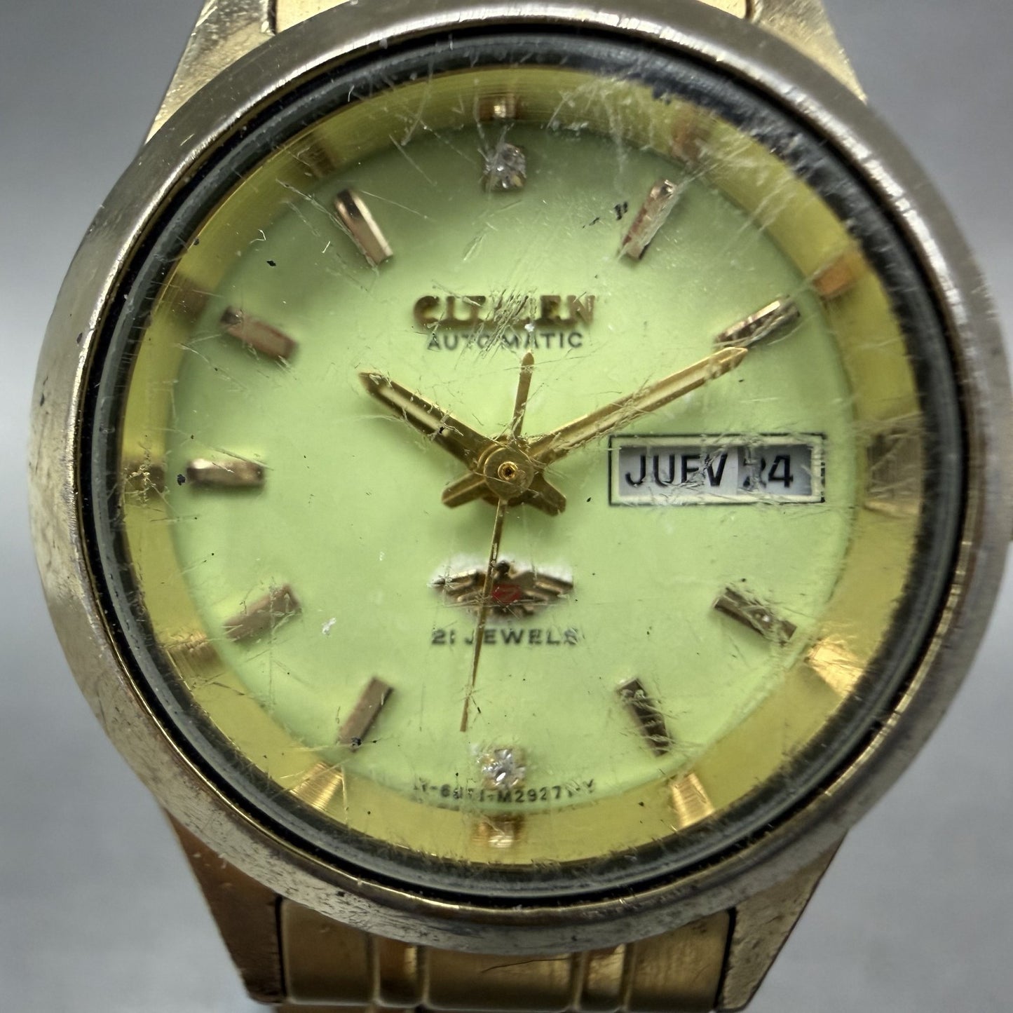 Citizen Automatic Watch Women 26mm Green Dial Gold Daydate 6651-R07068 PARTS2