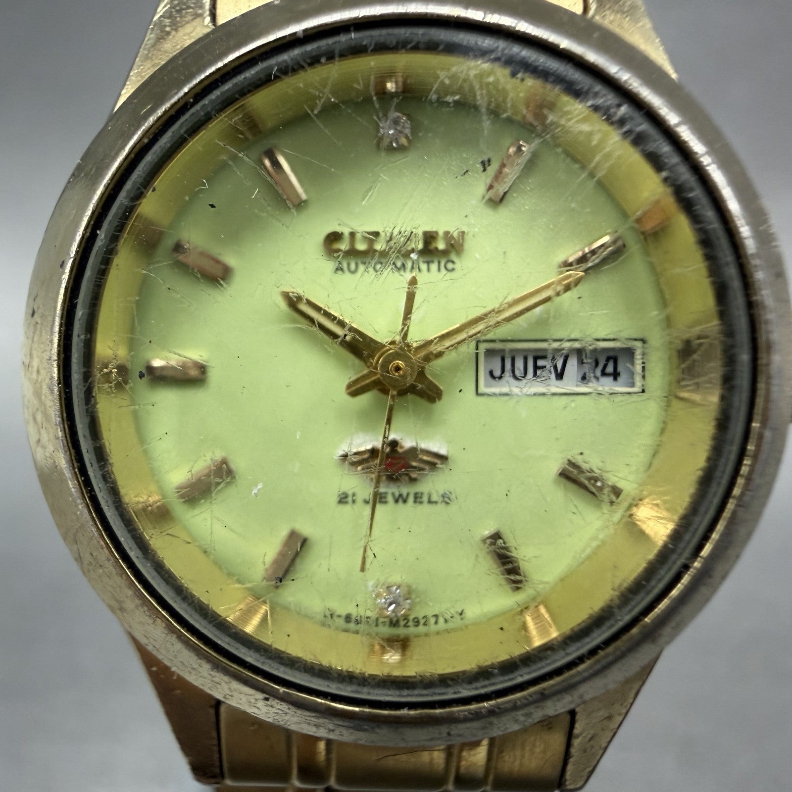 Citizen Automatic Watch Women 26mm Green Dial Gold Daydate 6651-R07068 PARTS2