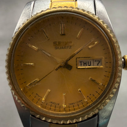 Seiko Watch Women 24mm Gold Dial Two Tone Daydate Round 7N83-0041 New Battery1