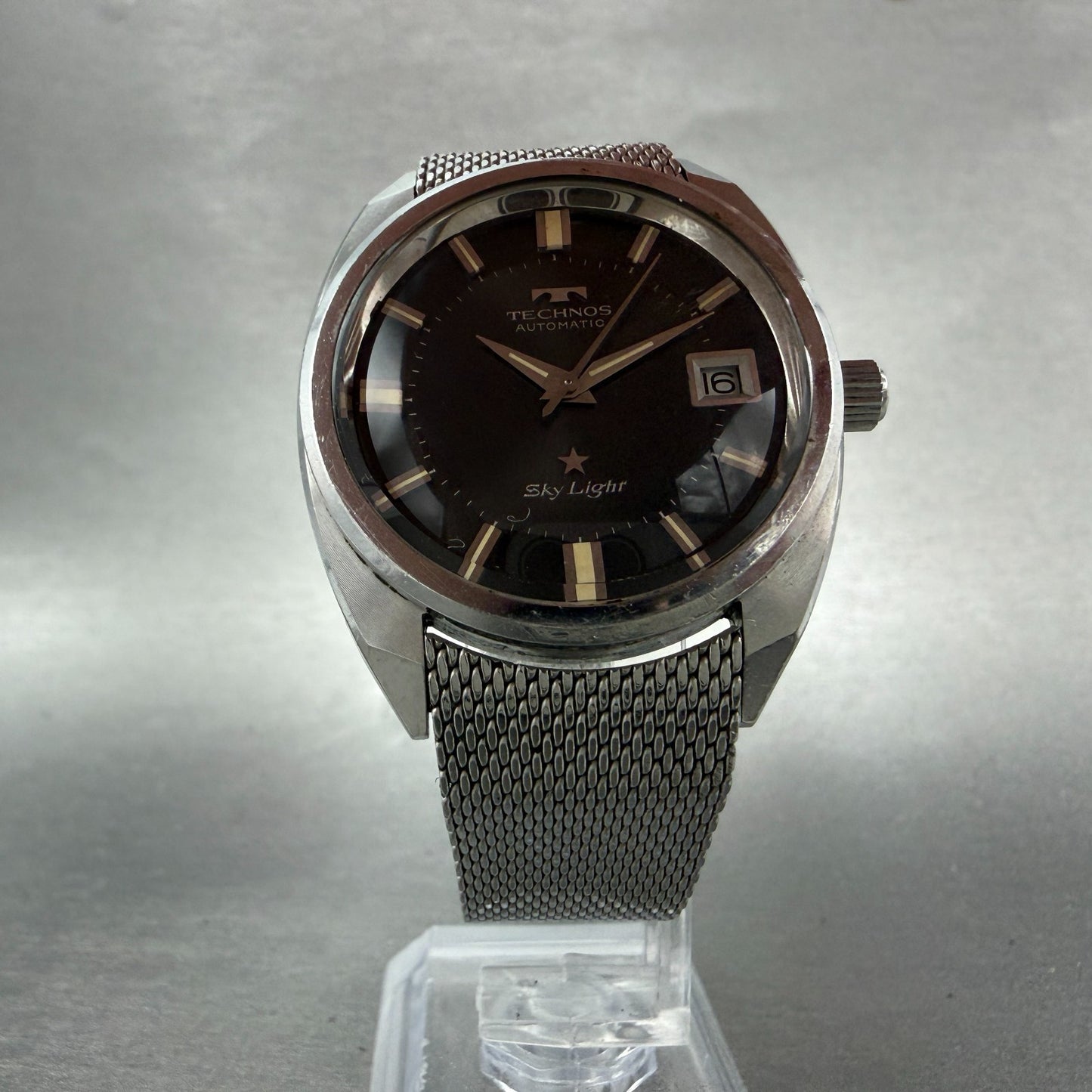 Technos Sky Light Watch Men 35mm White Dial Steel Date Round Automatic PARTS6