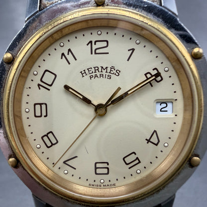Hermès Clipper watch Men 36mm Cream Dial Two Tone Date Round 751009 New Battery1